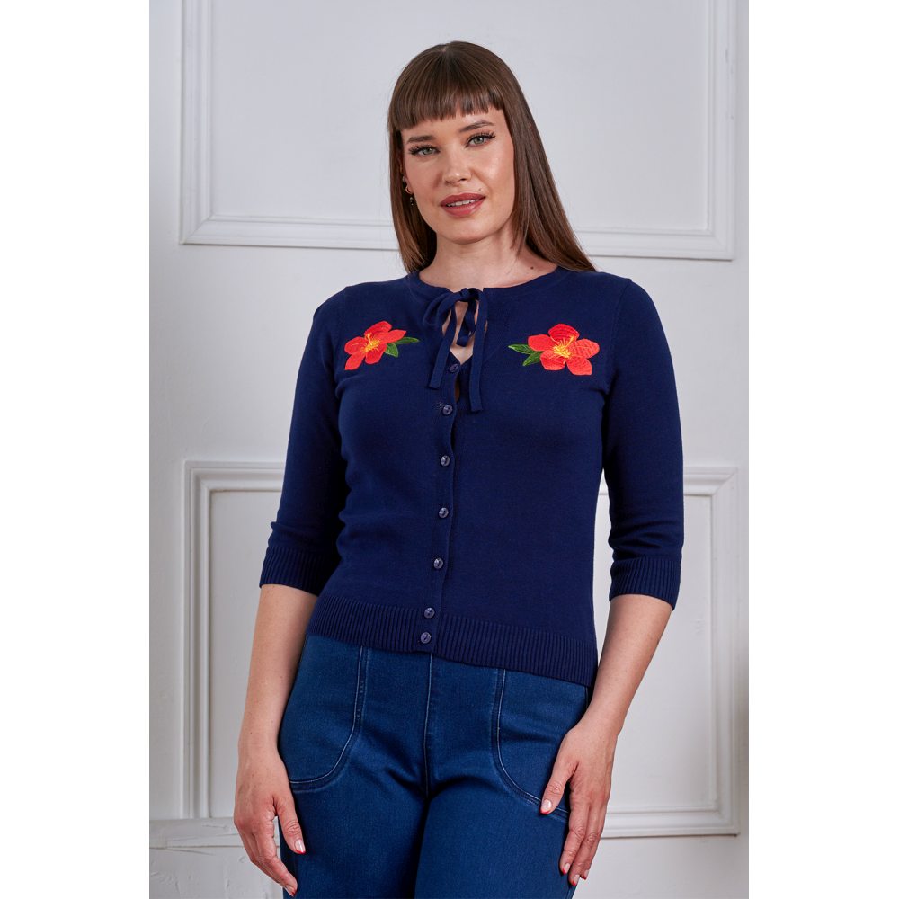 Banned - Fei Tropical Summer Cardigan - Bleu foncé